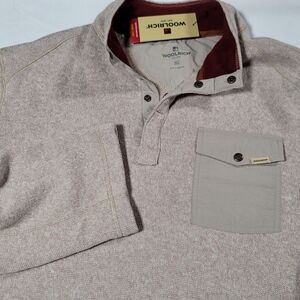 Woolrich‎ Sz XL Pullover Sweater Mens Snap Button Pocket Oatmeal Tan Fleece NWT